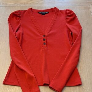 Veronica Beard Puff Sleeve Ribbed Top